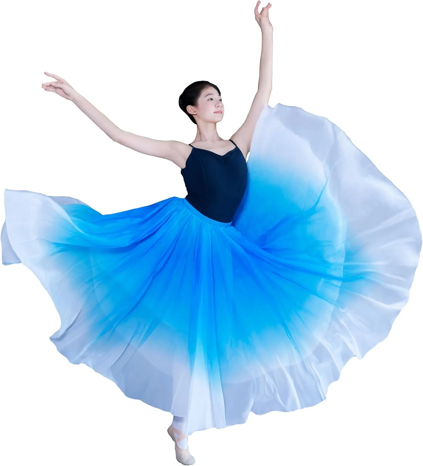 Women's Gradient Color Chiffon Lyrical Dance Skirt Long Swing Sheer Wrap Skirts for Modern Ballet Performance