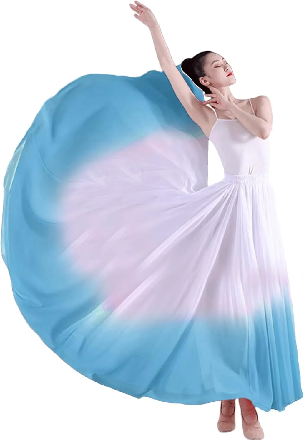 Women's Gradient Color Chiffon Lyrical Dance Skirt Long Swing Sheer Wrap Skirts for Modern Ballet Performance