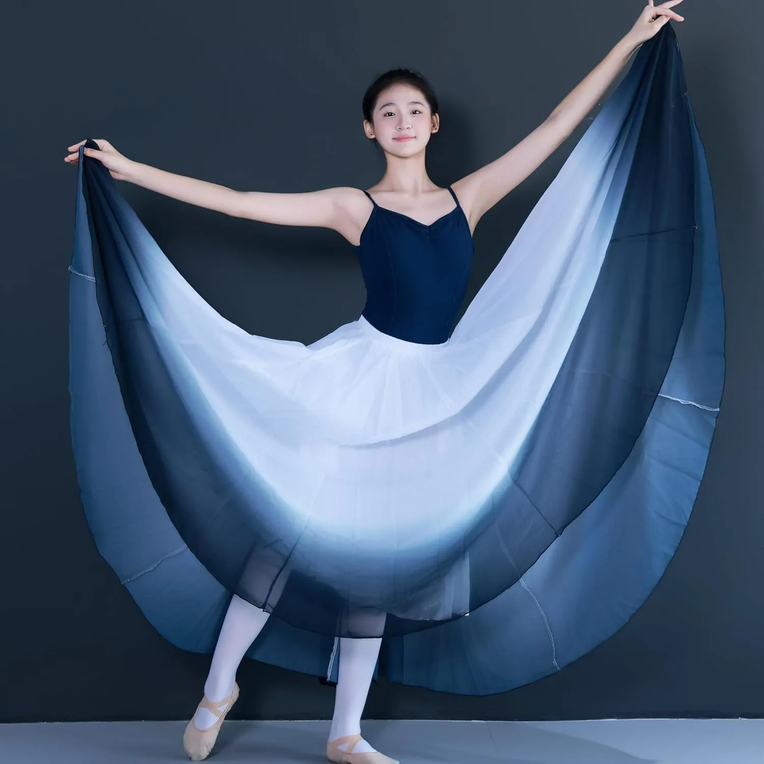 Women's Gradient Color Chiffon Lyrical Dance Skirt Long Swing Sheer Wrap Skirts for Modern Ballet Performance