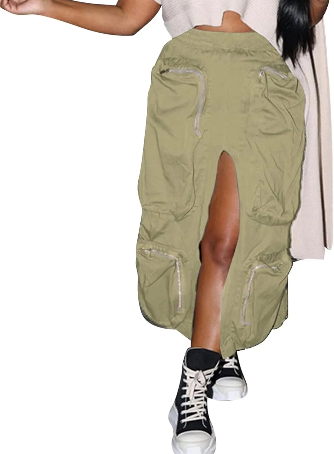 Women's High Waist A Line Skirts Women Streetwear Unique Vintage Casual Baggy Zipper Design Ladies Skirts Casual