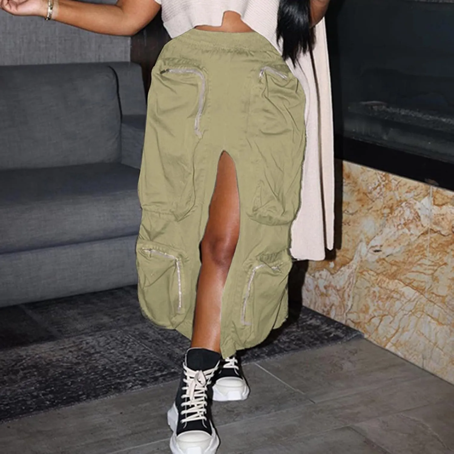 Women's High Waist A Line Skirts Women Streetwear Unique Vintage Casual Baggy Zipper Design Ladies Skirts Casual
