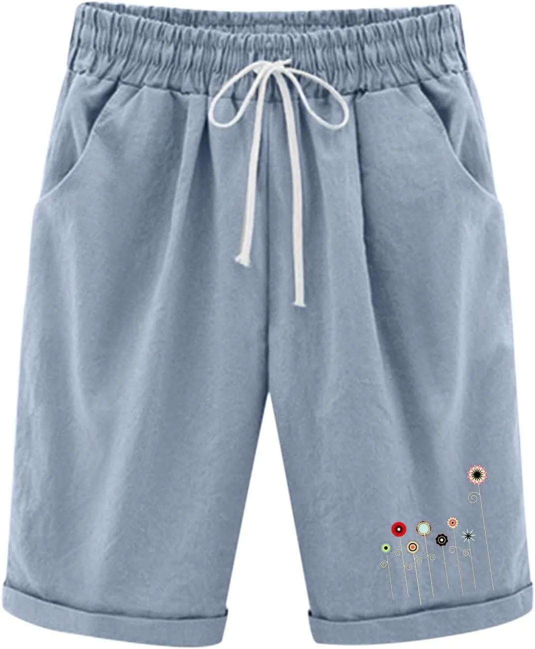 Womens Linen Capris Summer Loose Fit Casual Capri Pants Dressy Lightweight Ladies Baggy Cargo Pants for Hiking