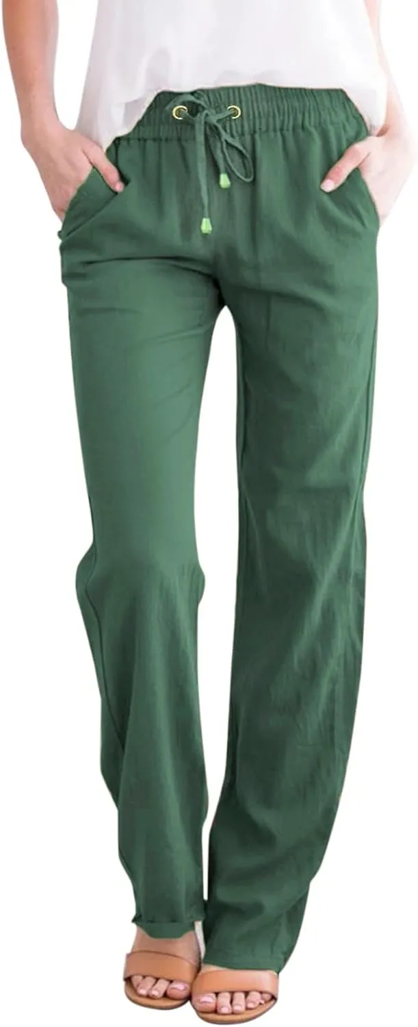Womens Linen Striped Capris Summer Capri Pants 2025 Summer 2025 Wide Leg Loose Drawstring Elastic Waist Cropped Trouser