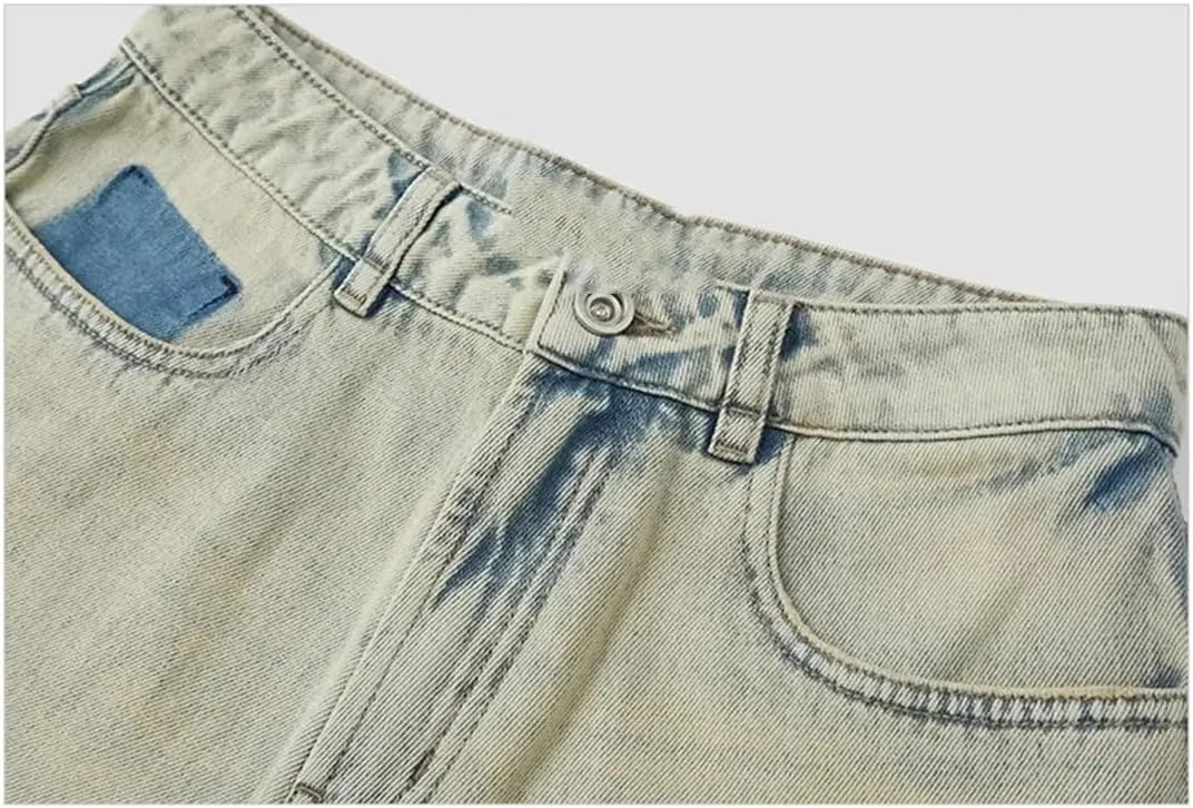 Women's Mid-Rise Straight Denim Shorts, Street Style Button Fly Slim Harem Pants