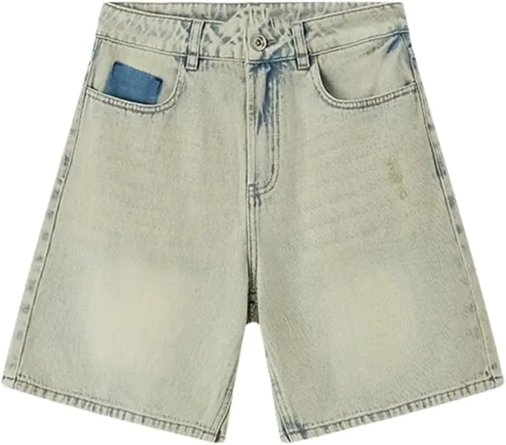 Women's Mid-Rise Straight Denim Shorts, Street Style Button Fly Slim Harem Pants