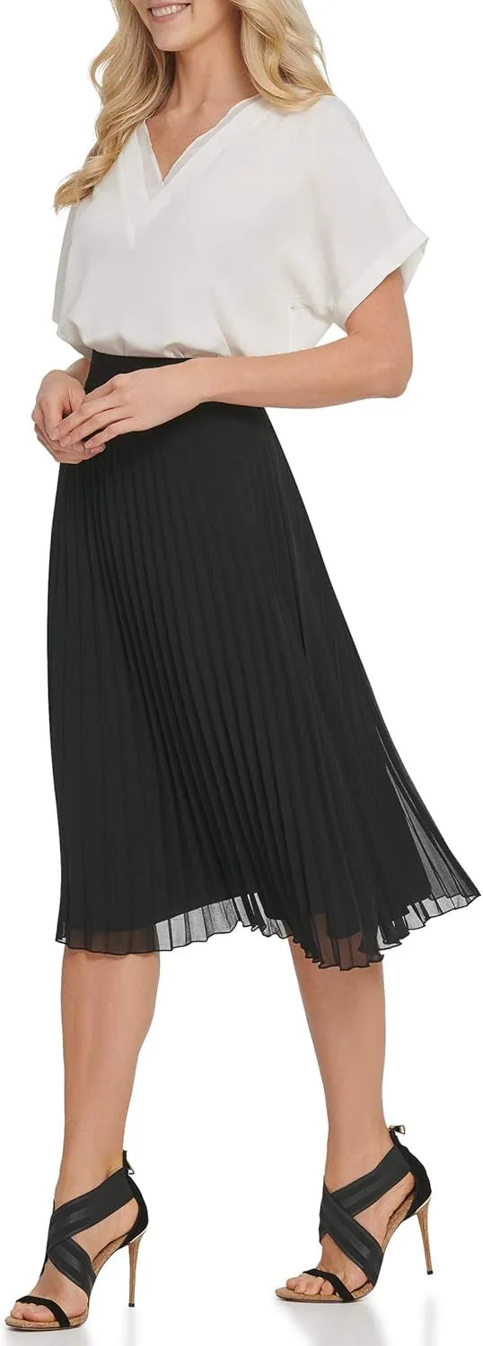 Women's Missy Pull on Pleated Everyday Midi Skirt