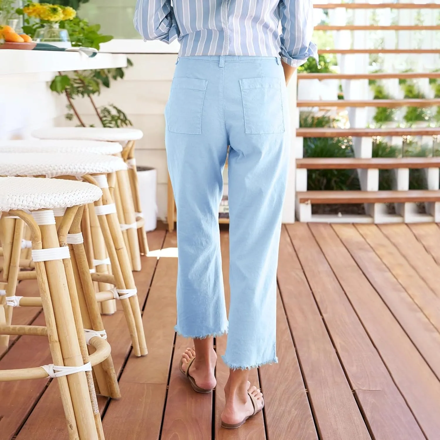 Womens Pants, Cotton Peasant Pants Casual Linen Straight Leg Plus Size Lounge