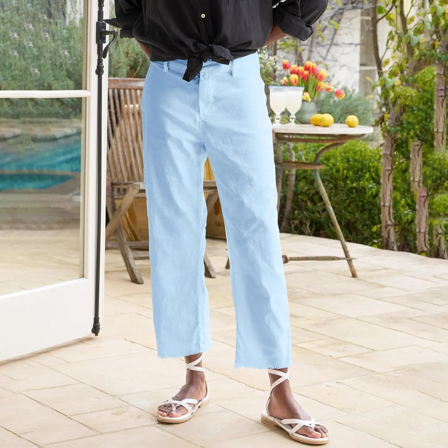Womens Pants, Cotton Peasant Pants Casual Linen Straight Leg Plus Size Lounge
