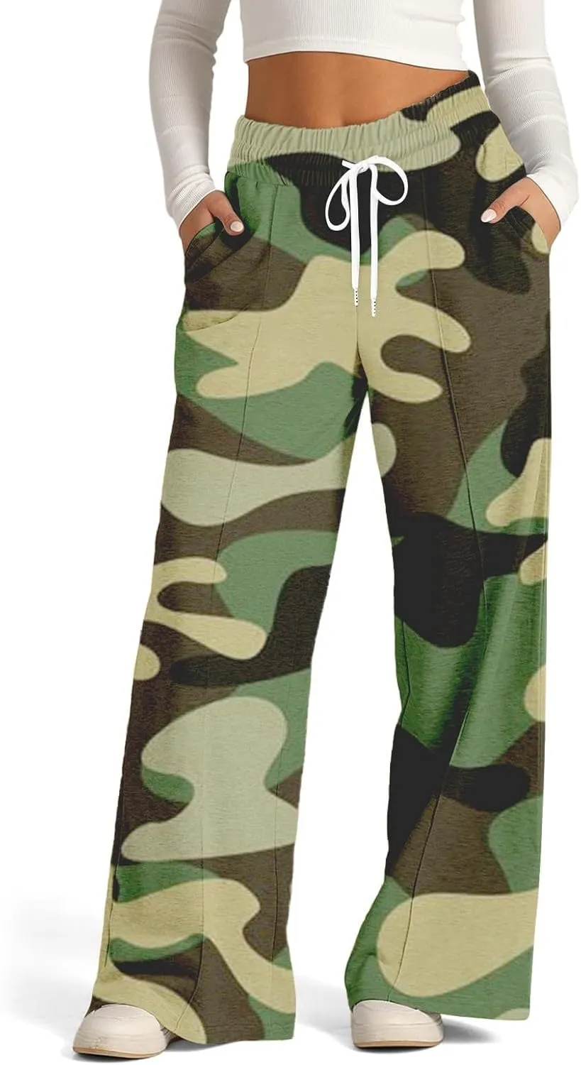 Women's Pants, Straight Leg High Waisted Pants Cotton Linen Wide Palazzo Sweatpants