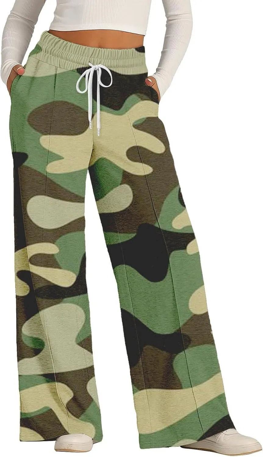 Women's Pants, Straight Leg High Waisted Pants Cotton Linen Wide Palazzo Sweatpants