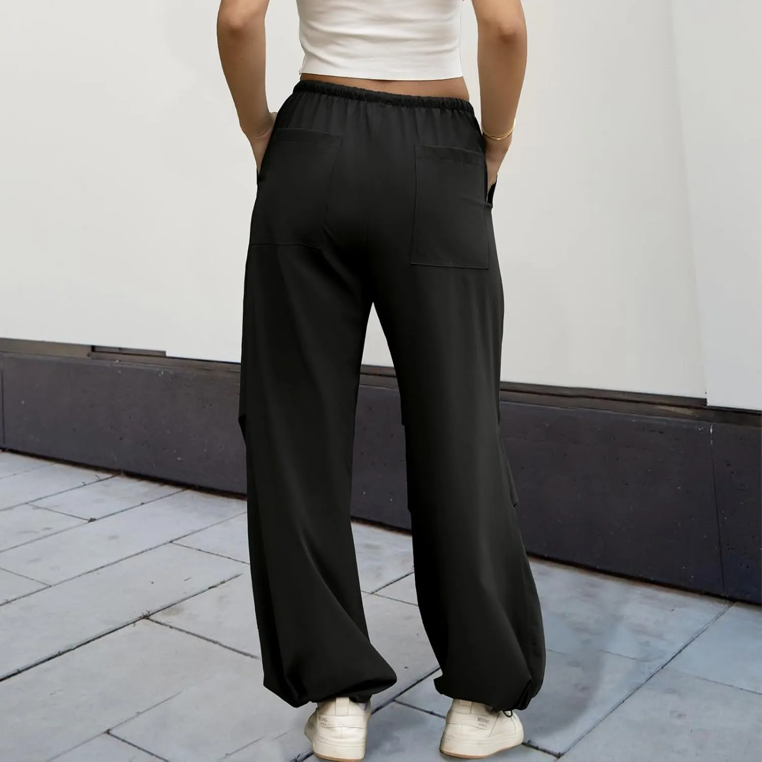 Womens Parachute Pants Y2K Baggy Drawstring Wide Leg Casual Pants 2025 Trendy Waterproof Summer Trousers with 4 Pockets