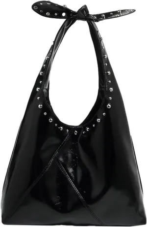 Womens Rivet Shoulder Bag Unique Bow-tie PU Leather Hobo Handbags Fashion 2025 Y2k Purse Crescent Shape Tote Bag