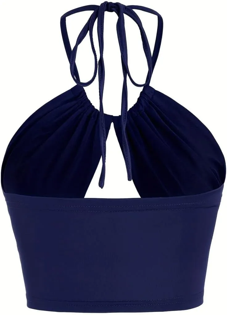 Women's Solid Color Cropped Halter Neck Tank Top Summer Sleeveless Bodycon Hollow Out Sexy Camisole