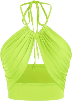 Women's Solid Color Cropped Halter Neck Tank Top Summer Sleeveless Bodycon Hollow Out Sexy Camisole
