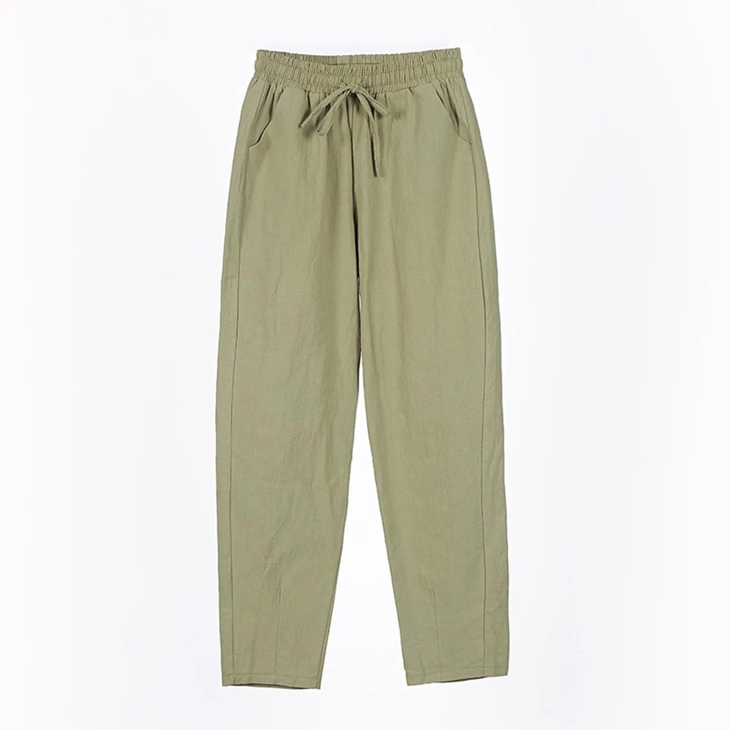 Women's Straight Leg Pants Elastic Drawstring Casual Trousers with Pockets Summer Beach Lounge Pants