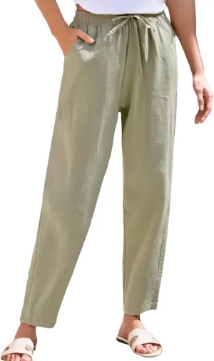 Women's Straight Leg Pants Elastic Drawstring Casual Trousers with Pockets Summer Beach Lounge Pants