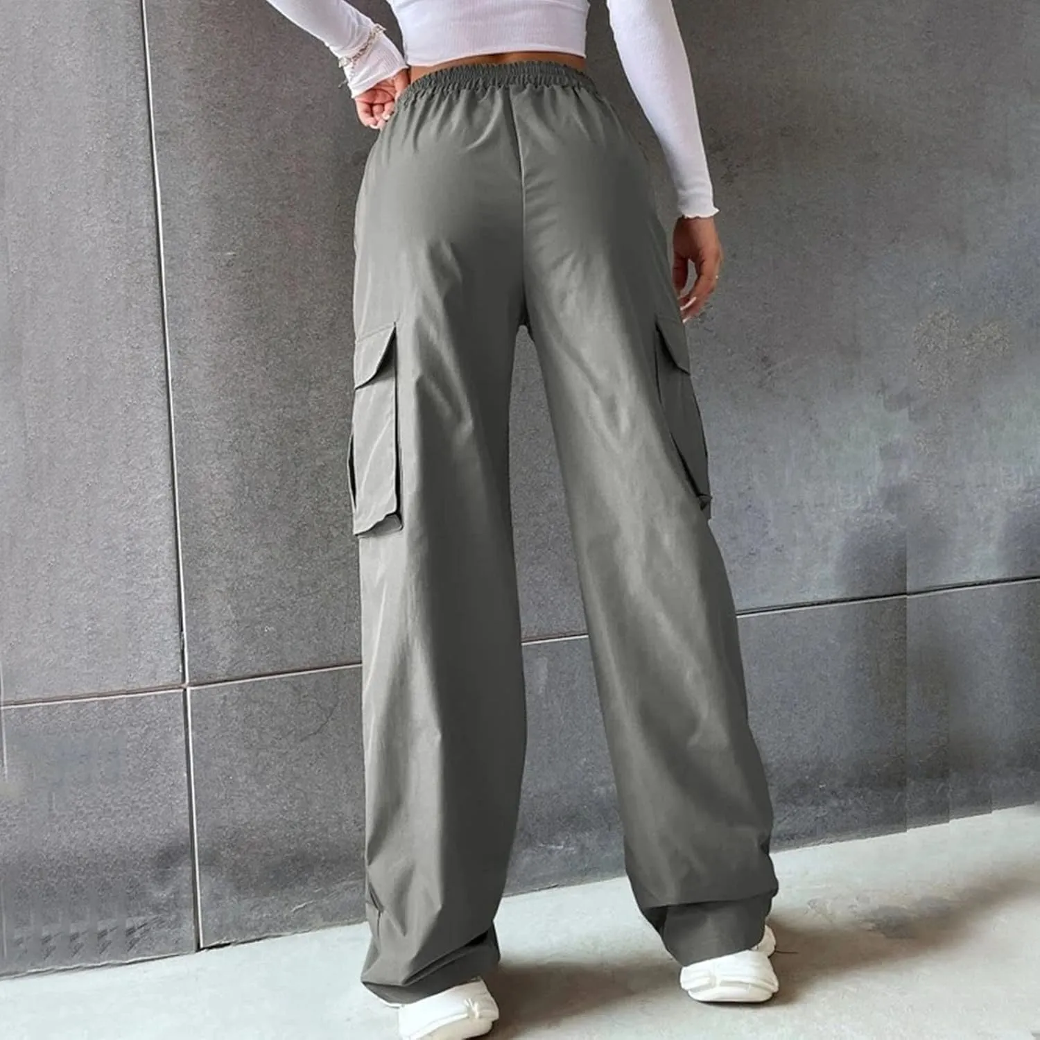 Women's Street Style High Waisted Pocket Wide Leg Work Dressy Casual Loose Fit