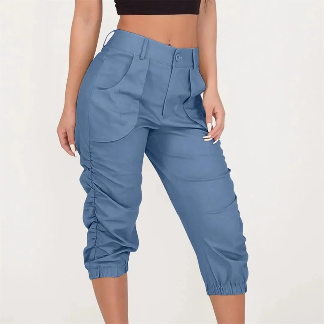 Womens Summer Cropped Cargo Pants Cropped Trousers Harem Jogging Beam Foot Fitness Pocket Loose Short Pants