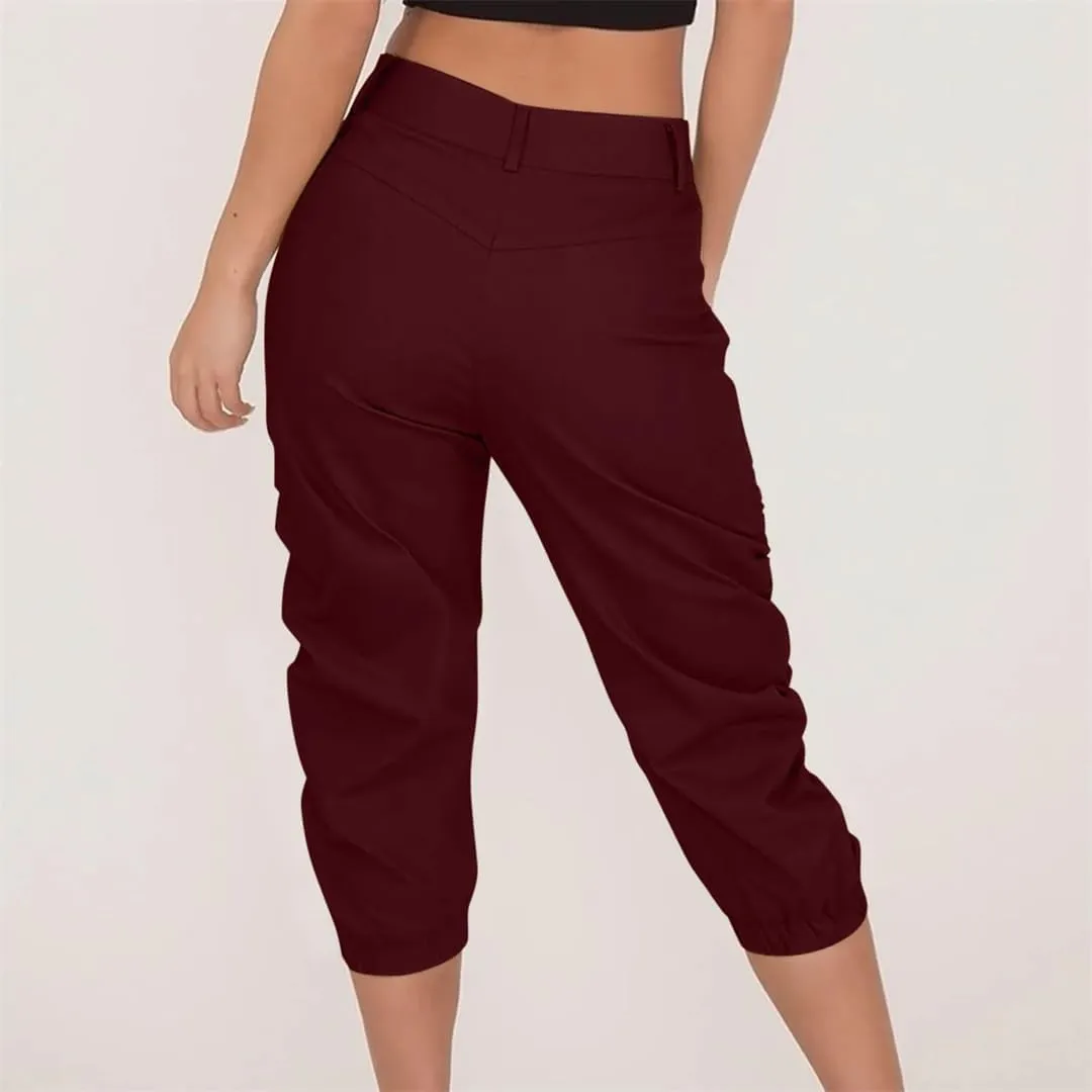 Womens Summer Cropped Cargo Pants Cropped Trousers Harem Jogging Beam Foot Fitness Pocket Loose Short Pants