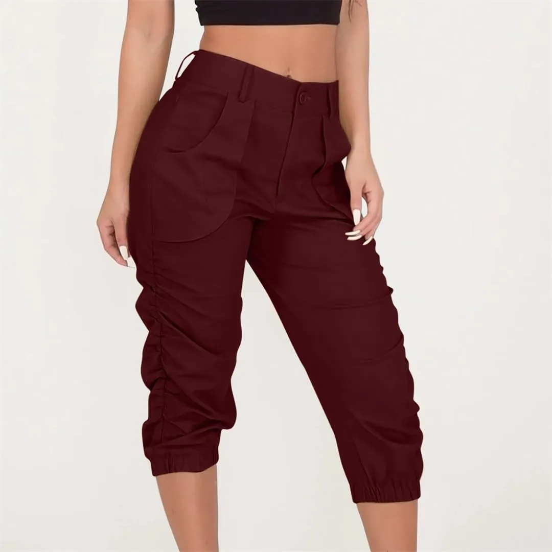 Womens Summer Cropped Cargo Pants Cropped Trousers Harem Jogging Beam Foot Fitness Pocket Loose Short Pants