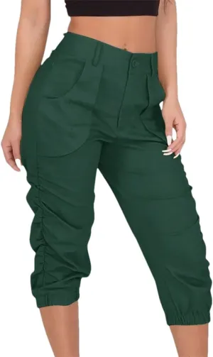 Womens Summer Cropped Cargo Pants Cropped Trousers Harem Jogging Beam Foot Fitness Pocket Loose Short Pants