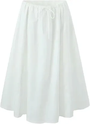 Women's Summer Fashion Street Style Loose Midi Skirt Sweet and Chic Pleated Design Low Waist Skirt-as1-S, Small
