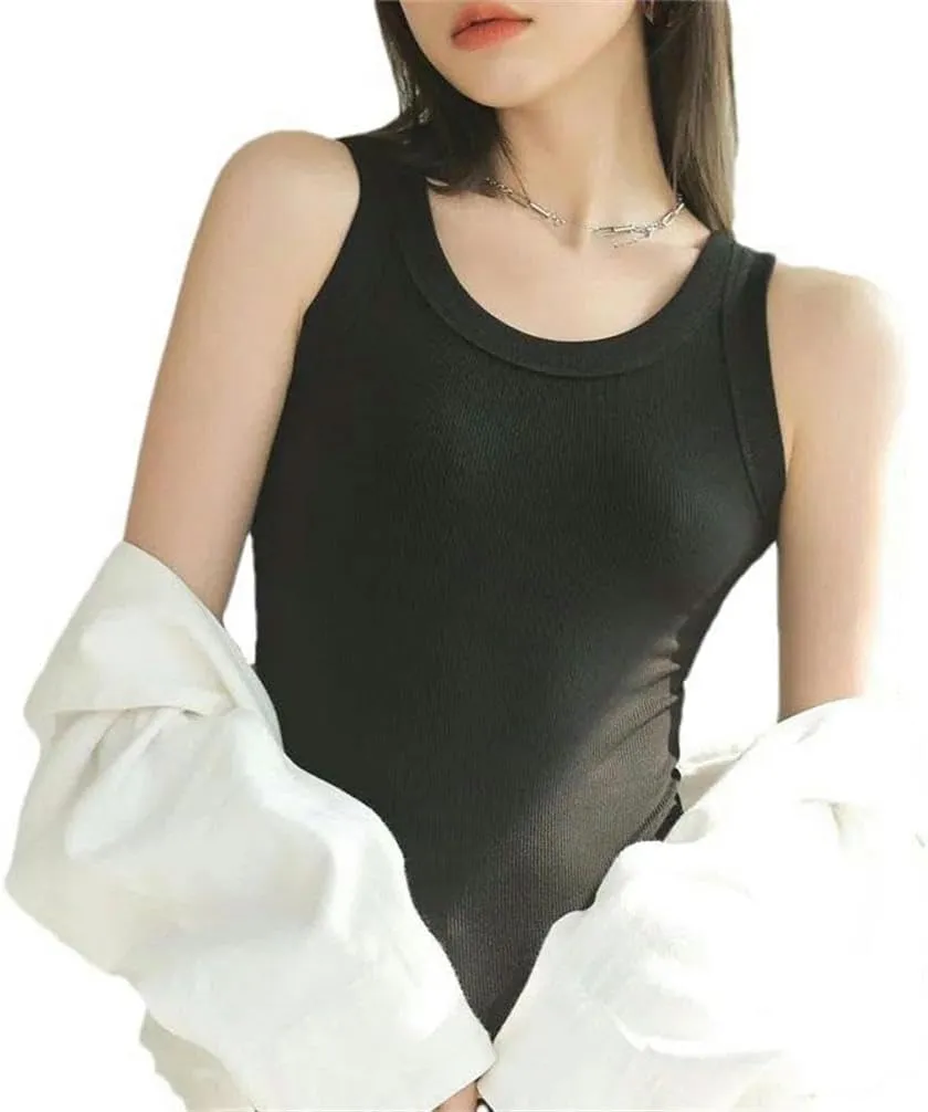 Women's Summer Sleeveless Camisole Solid Color Tight Elastic Vest top O-Neck Outdoor Sports and Leisure T-Shirt