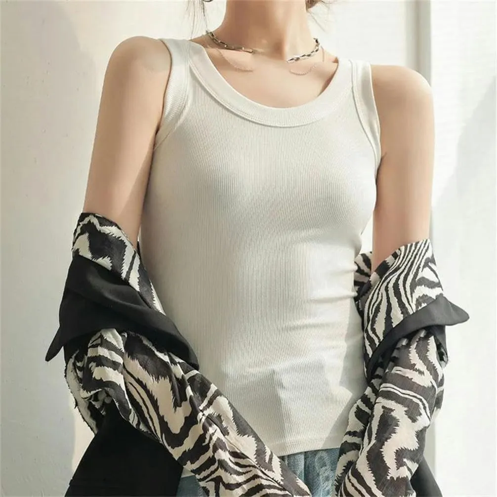 Women's Summer Sleeveless Camisole Solid Color Tight Elastic Vest top O-Neck Outdoor Sports and Leisure T-Shirt