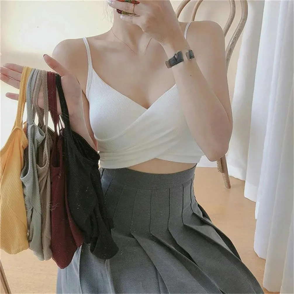 Women's Summer Vest Camisole Casual Sleeveless Women's Street Vest top T-Shirt with Chest pad V-Neck Sports Style