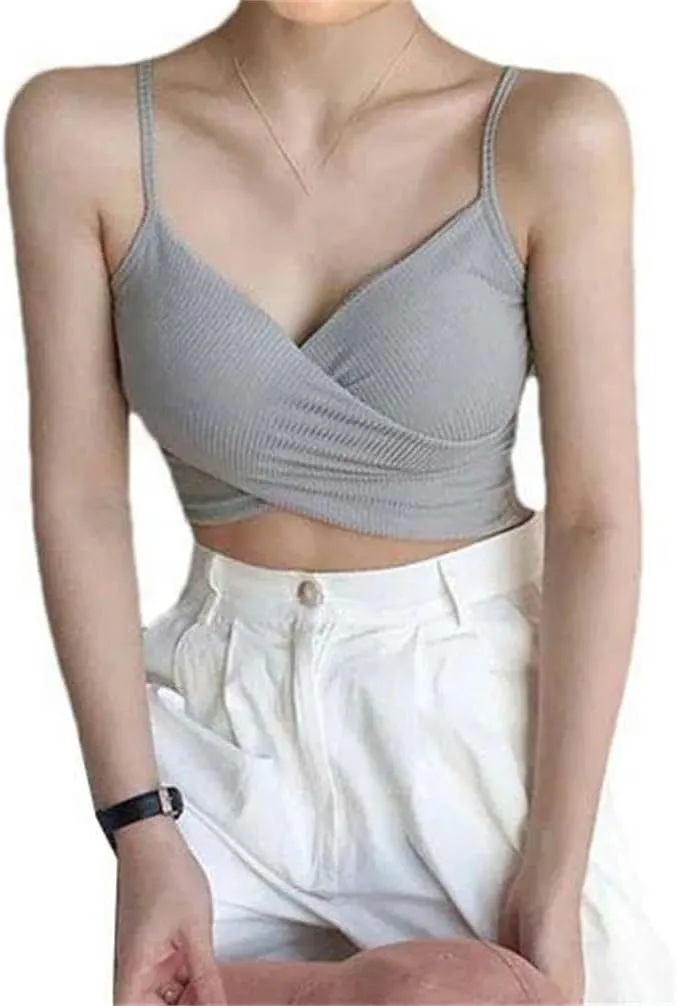Women's Summer Vest Camisole Casual Sleeveless Women's Street Vest top T-Shirt with Chest pad V-Neck Sports Style