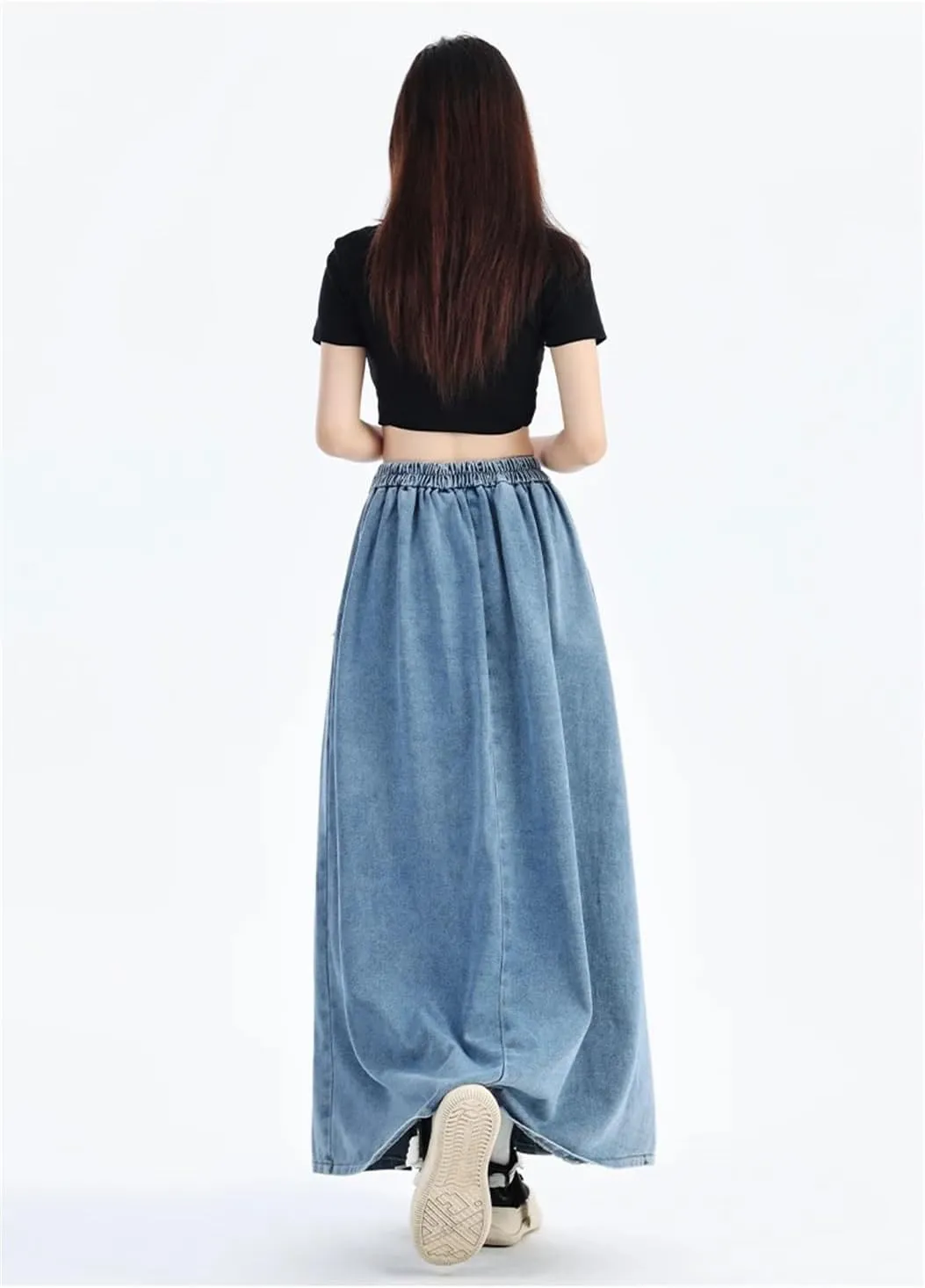 Women's Vintage High-waisted Stretch Denim Long Skirt Street Style Lace-up Large Size Denim Skirt