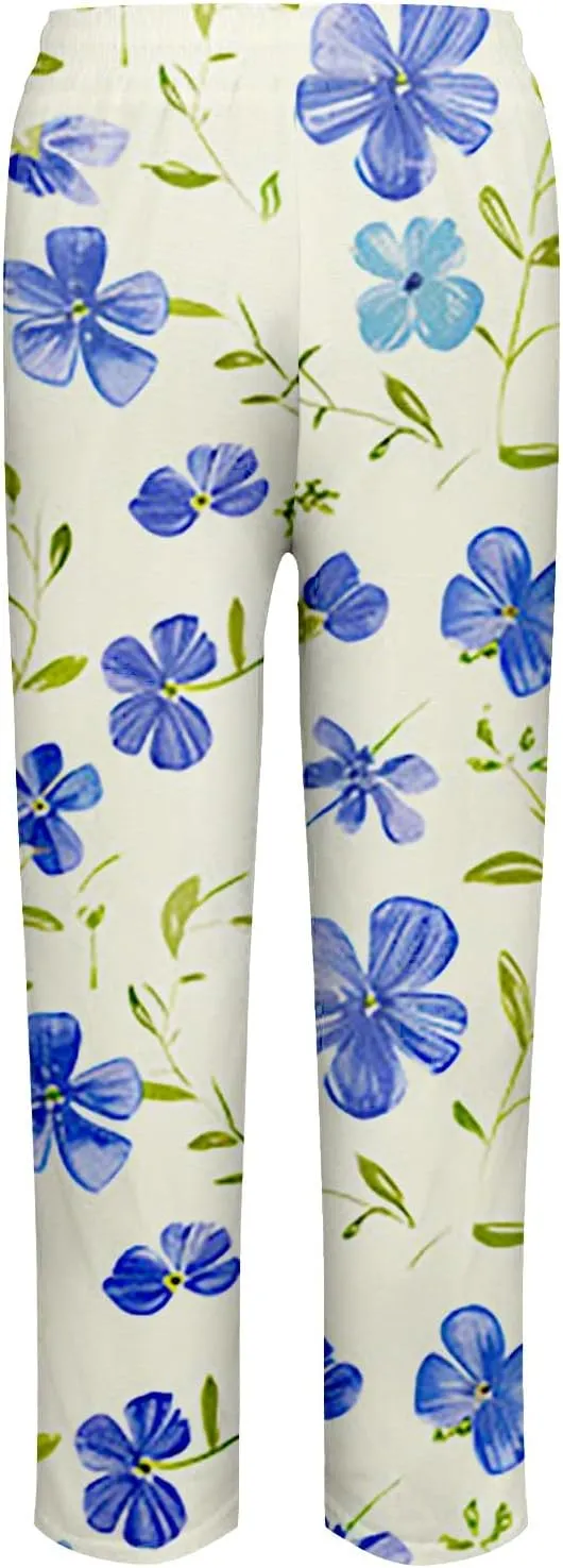 Women's Wide Leg Pants Summer Outfits Drawstring Elastic Waist Pants High Waisted Trousers Casual Beach