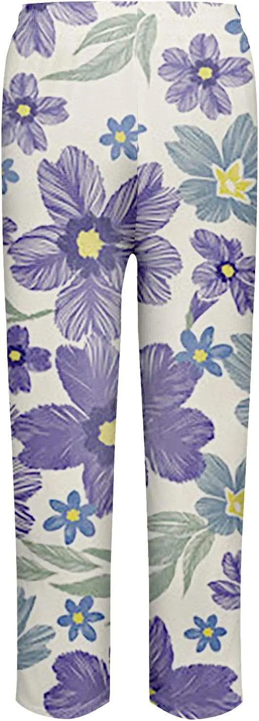 Women's Wide Leg Pants Summer Outfits Drawstring Elastic Waist Pants High Waisted Trousers Casual Beach