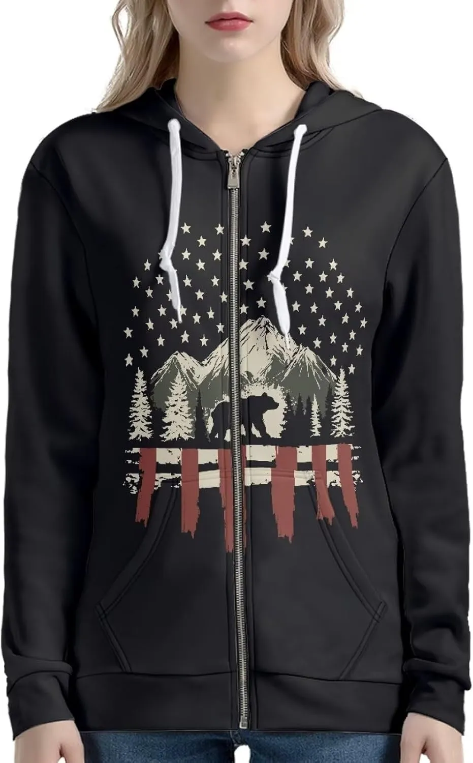 Womens Zip Up Hoodie Unique Graphic Long Sleeve Hooded Sweatshirt Pocket Loose Fit Winter Fall Clothes