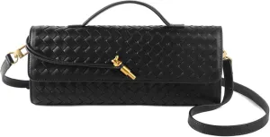 Woven Clutch Purses For Women, Woven Leather Crossbody Bag Purse Rectangle Clutch Bag & Unique Gold Knot Closure