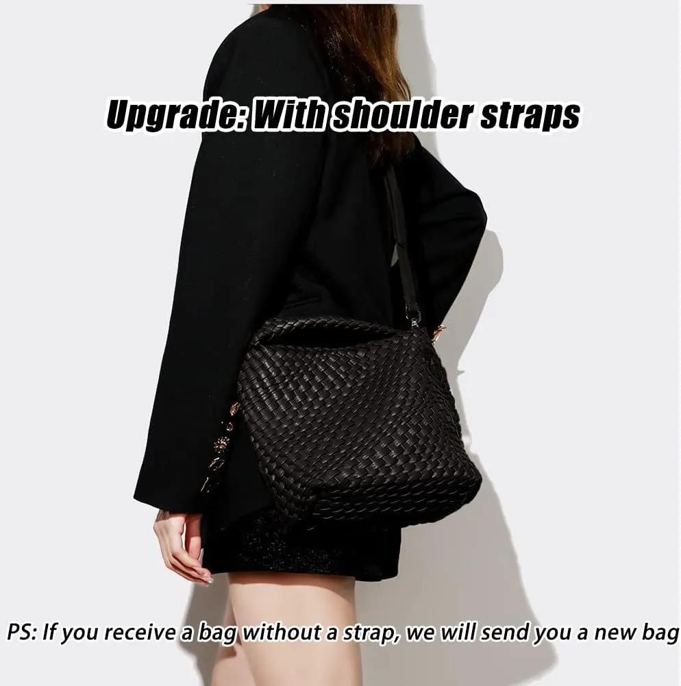 Woven Hobo Handbag for Women Genuine Leather Designer Knot Bucket Bag Small Tote for Casual Street Style