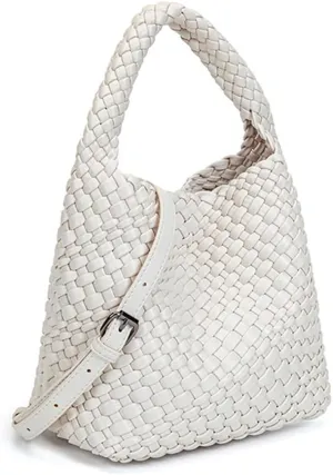 Woven Hobo Handbag for Women Genuine Leather Designer Knot Bucket Bag Small Tote for Casual Street Style