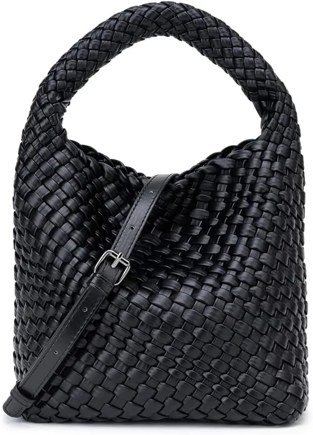 Woven Hobo Handbag for Women Genuine Leather Designer Knot Bucket Bag Small Tote for Casual Street Style
