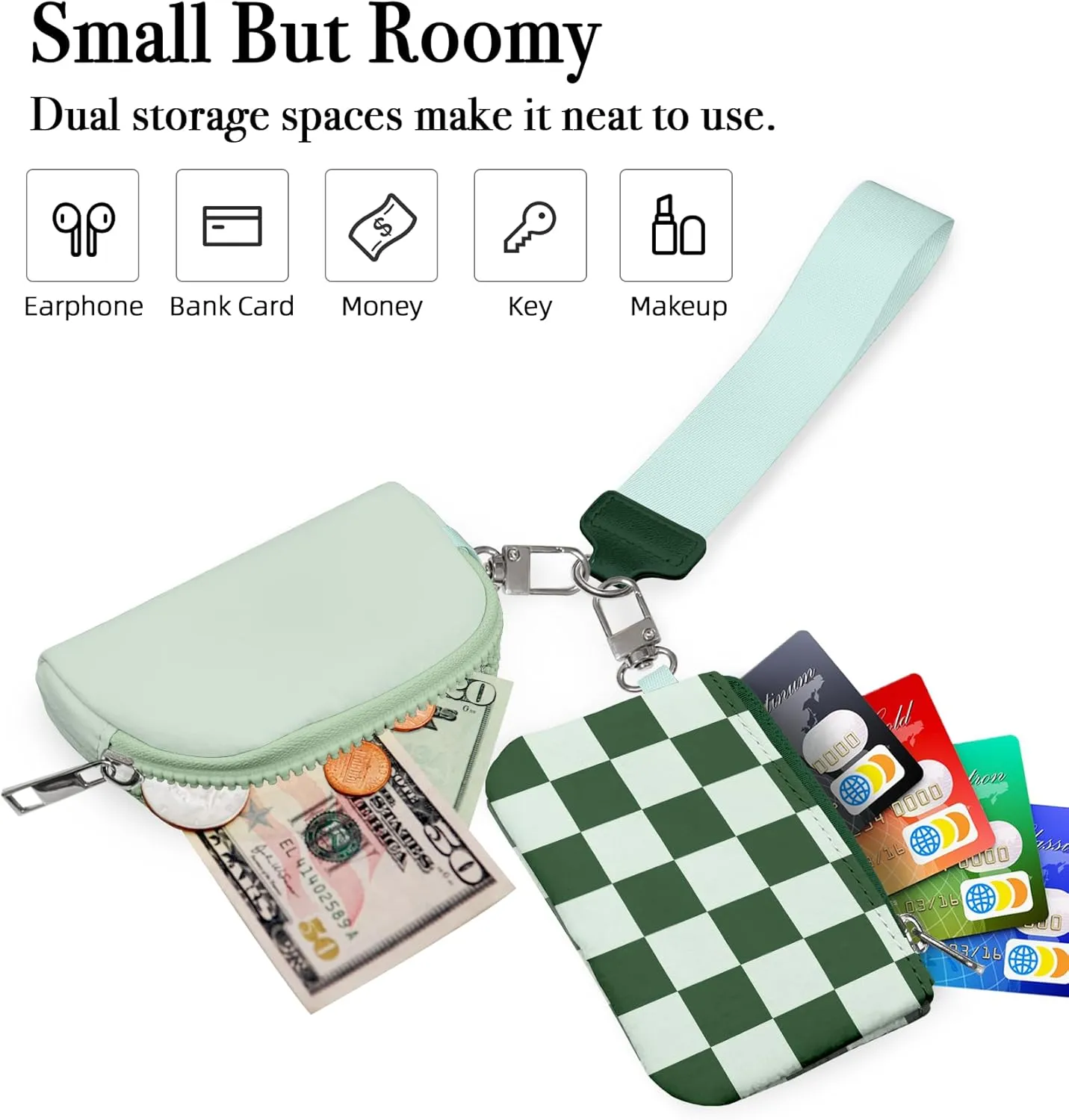 Wristlet Wallets for Women Ladies Teen Girls Female Credit Card Holder Wallets Cute Aesthetic Unique Modern Cardholder Purse Keychain Zipper