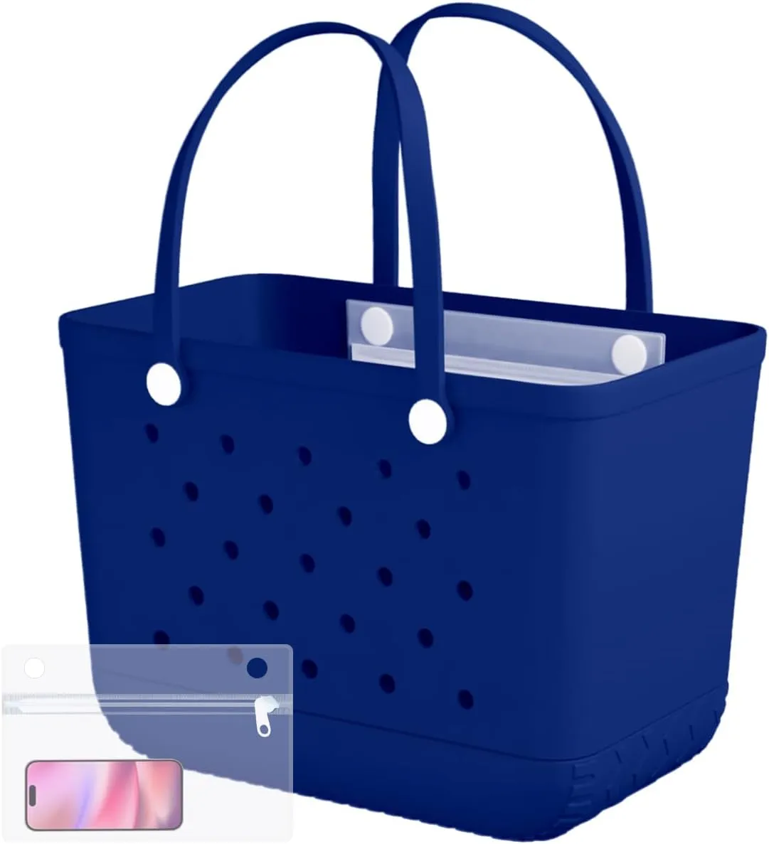 X-Large Rubber Beach Bag Tote Waterproof Tote Bag with Zipper Pocket Modern Travel Tote Bag Sports Beach (Blue, Large)
