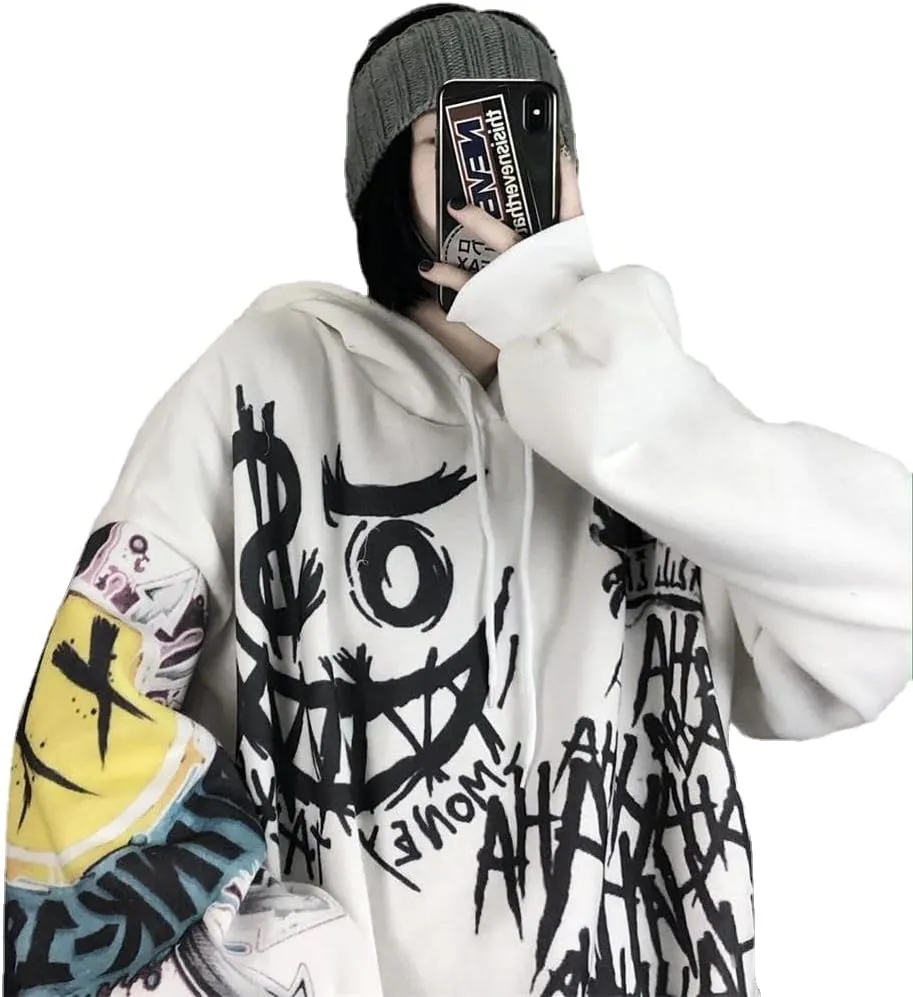 Y2K Skeleton Graffiti Hoodies for Women Men Goth Punk Streetwear Unisex Oversized Acubi Fashion Hooded Pullover