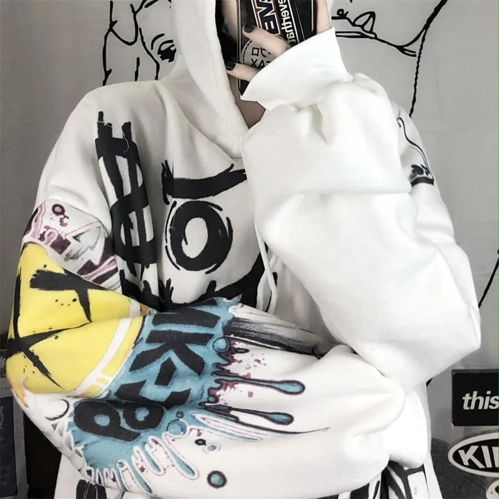 Y2K Skeleton Graffiti Hoodies for Women Men Goth Punk Streetwear Unisex Oversized Acubi Fashion Hooded Pullover