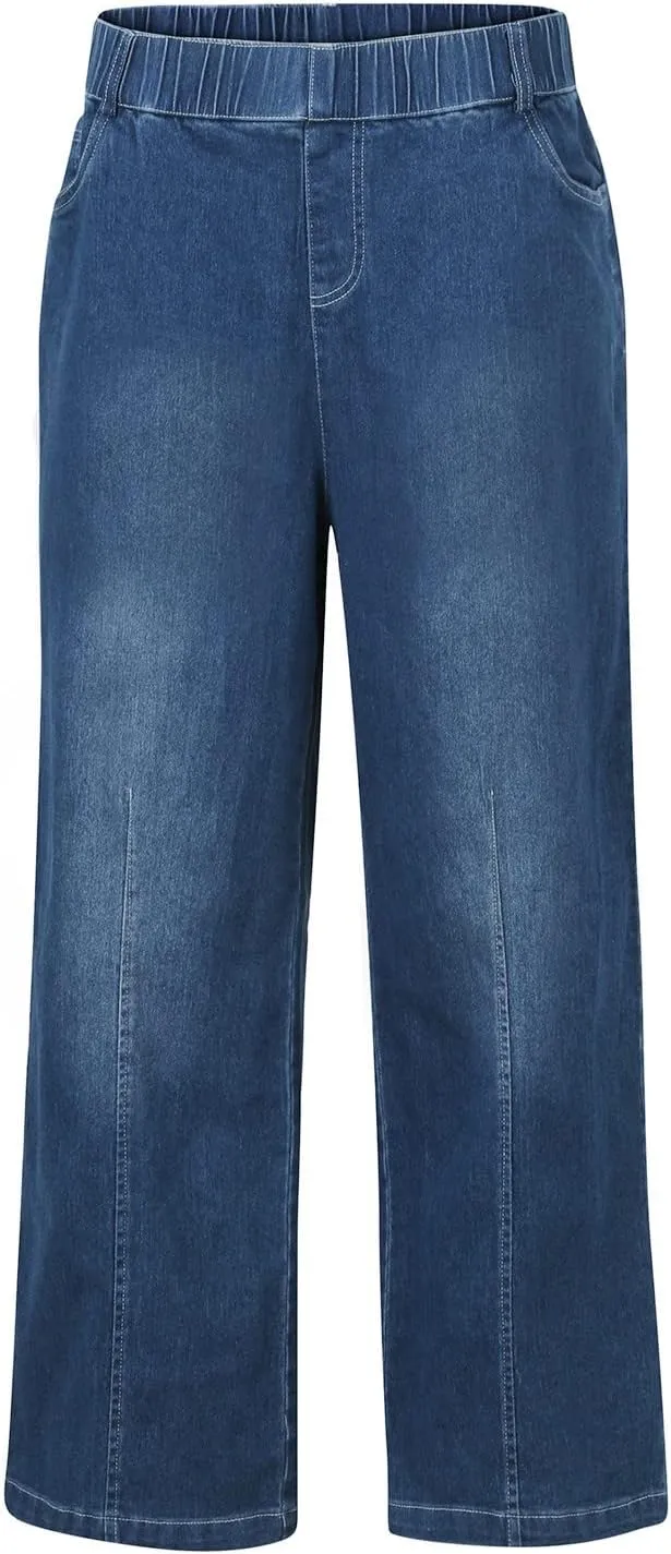 YUTANRAL Womens Jeans/Sweatpants 2024 Lounge Baggy Wide Leg Pants Fashion High Waisted Joggers Y2k Clothes, Large