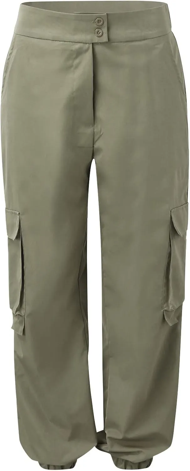 ZYXTIM Women's High Waist Casual Capri Cargo Pants Elastic Waisted Ankle Length Cropped Tapered Fatigue Trousers