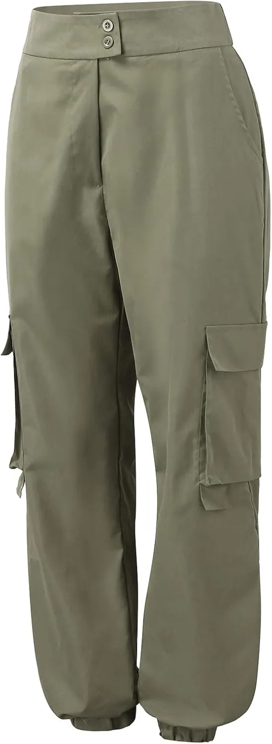 ZYXTIM Women's High Waist Casual Capri Cargo Pants Elastic Waisted Ankle Length Cropped Tapered Fatigue Trousers