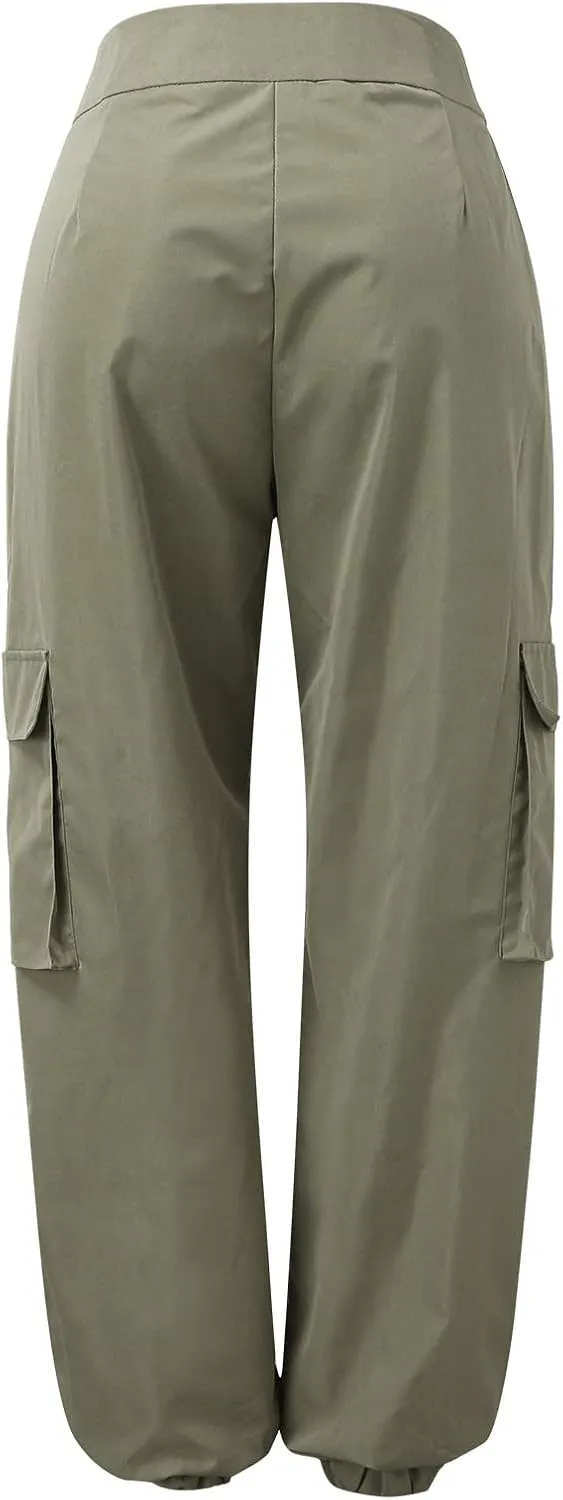 ZYXTIM Women's High Waist Casual Capri Cargo Pants Elastic Waisted Ankle Length Cropped Tapered Fatigue Trousers